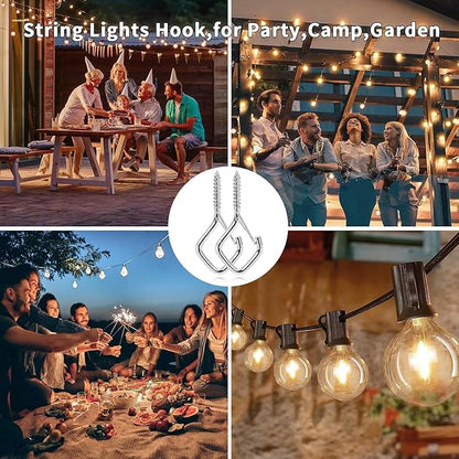 80 Pcs Outdoor Hooks for String Lights,Screw Hooks for Hanging Plants,Ceiling Hooks with Safety Buckle,Square Hanger for Wind Chimes,Bird Feeder,Lanterns,Christmas Decorations Silver