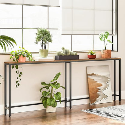 HOOBRO 78.7" Narrow Console Table with Charging Station, 5.9" Sofa Table with 2 Power Outlets and USB Ports, Long Entryway Tables Behind Couch Table, for Hallway, Livingroom, Rustic Brown BF205UXG01G1