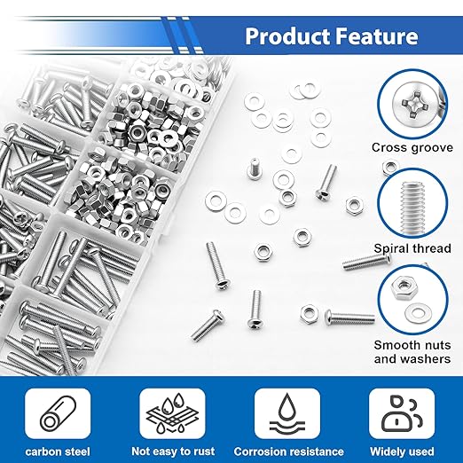 smseace 570Pcs M3 Screws Assortment Kit M3x6/10/14/16/20mm 5-Sizes Bolt Washer Assortment Kit for Machinery, Furniture, Automotive,DIY, 3D Printer, Motorcycle Repairs