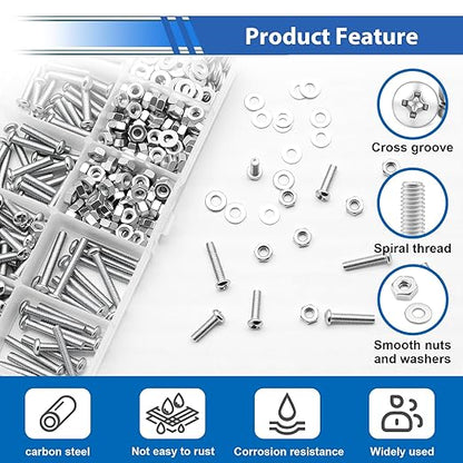 smseace 570Pcs M3 Screws Assortment Kit M3x6/10/14/16/20mm 5-Sizes Bolt Washer Assortment Kit for Machinery, Furniture, Automotive,DIY, 3D Printer, Motorcycle Repairs