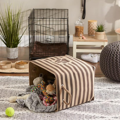 Bone Dry Pet Storage Collection Striped Paw Patch Bin, Large Rectangle, Brown