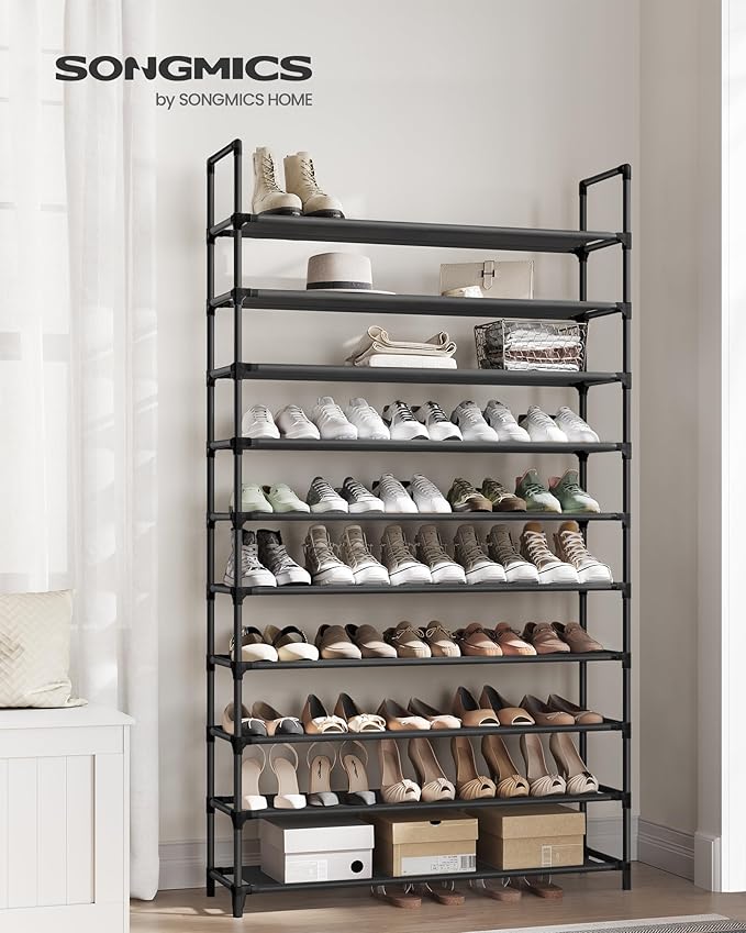 SONGMICS Shoe Rack, 10-Tier Shoe Shelf, Shoe Storage Organizer, 11 x 37 x 68.9 Inches, Metal Frame, Non-Woven Fabric Shelves, for Entryway, Bedroom, Black ULSH11H