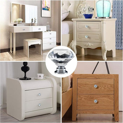 YourGift 6 Pack Drawer Knobs Diamond Shaped Crystal Glass 30mm Cabinet Knobs Pull Handles (30 mm, 6 Pack, Silver)