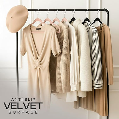 Utopia Home Velvet Hangers 50 Pack – Luxury Non-Slip Slim Pant & Coat Hangers, Strong Space-Saving Clothes Hangers with Pants Bar and 360° Swivel Hook – Pink