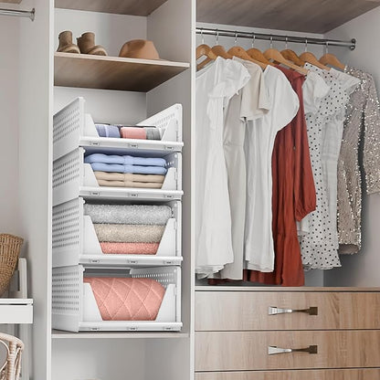 Sorbus Shelf Organizer - Closet Shelf Organizer for Clothes, Closet, Bathroom, Kitchen, Garage - Plastic Stackable Shelf Organizer Baskets - Open Front Design Under Shelf Organizer