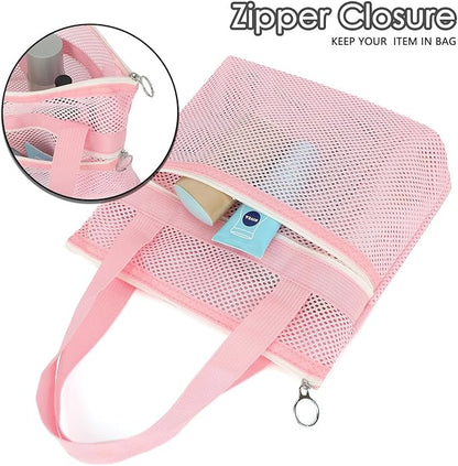 Mesh Shower Caddy Portable Shower Bag for Travel, Gym, Camping – Quick-Dry Hanging Toiletry Organizer with Zipper Pockets for Bathroom Essentials,Pink