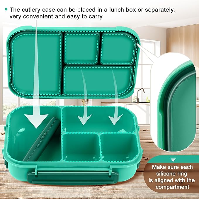 Lunch Box Kids,Bento Box Adult,Leakproof Lunch Containers for Adults/Kids/Toddler,1200ML-4 Compartments bento Lunch box with Utensil,Microwave & Dishwasher & Freezer Safe (Green)