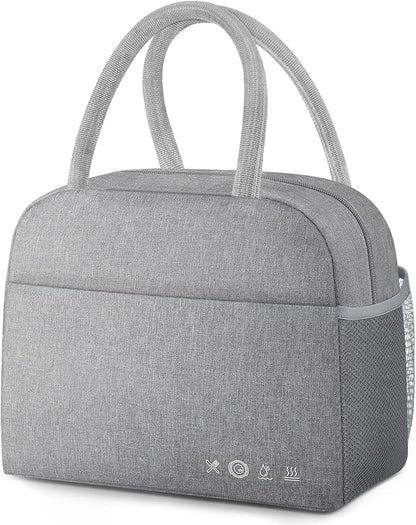 DALINDA Lunch Bag Lunch Box for Women Men Reusable Insulated Cooler Lunch Tote Bags, Leakproof Cute LunchBag Large Capacity for Work Travel Picnic,Grey