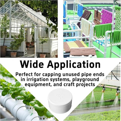 2PCS 2 Inch PVC End Caps(Not SCH40), White Furniture Grade Socket Plugs Adapter, PVC Pipe Fitting Covers for Greenhouse Frames & Shelving Systems(63mm Inner Diameter)