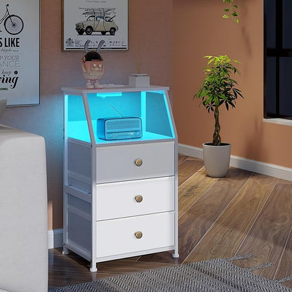 Tohomeor Dresser with Fabric Drawers Nightstand with 2 Tier Shelf Storage Tower for Bedroom Hallway Entryway Closet Organizer Sofa Beside Table Furniture (White, 3 Drawers)