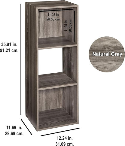ClosetMaid Cubeicals 3 Cube Storage Shelf Organizer Bookshelf - Vertical/Horizontal, Easy Assembly - Natural Gray Wood Finish