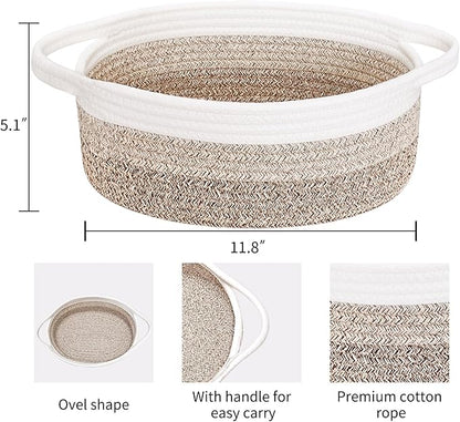 ABenkle Small Basket with Handles - Decorative Durable Rope Woven Storage Bin Shelf Storage Organizer Cube, Easter Baby Gift Basket, 12"x8"x5"