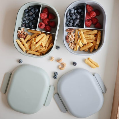 mushie Kids Bento Lunch Box | 3-Compartment & Removable Divider + Fork & Spoon Utensils | Great For Meals, School, Snacks On-the-Go | Dishwasher Safe (Sage)