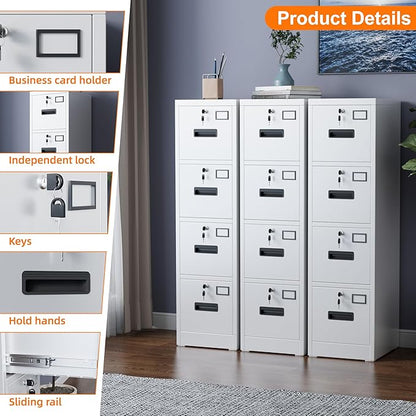 4 Drawer File Cabinet, Metal Vertical Office Filing Cabinet with 4 Drawers, Name Card Holder for A4 Letter/Legal Size, Assembly Required