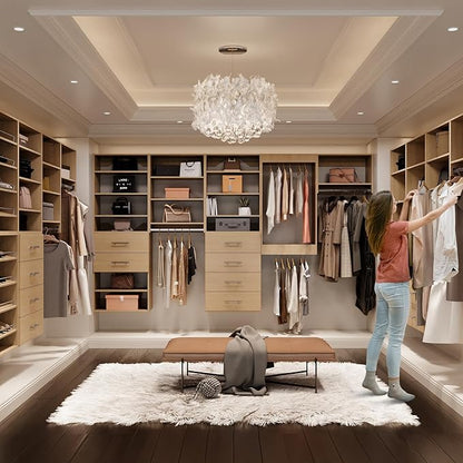 ROOMTEC Modular Closet System, 49" Wall-Mounted Closet Organizer with Hanging Rods and Shelves, Wooden Tower for Walk-In Closets, Wardrobe Storage Kit, Wood