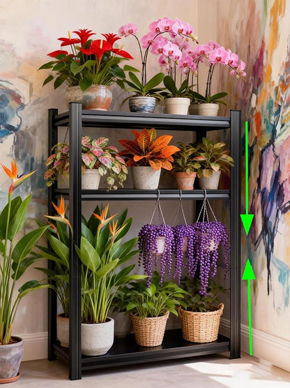 Plant Stand Indoor Outdoor,Metal Adjustable,4-Tier Plant Shelf,Accommodates Multiple Pots,Plant Shelves Suitable for Living Rooms,Gardens,Balconies (Black, 54''H x45.6''W x 12''D)