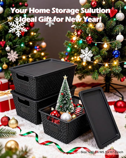 Storage Bins with Lids | Plastic Storage Baskets with Lids for Office Organization,Stackable Organizing Bins with Latching Design, Easy-Clean Boxes for Home, Office, Toys & Classroom Supplies, 6 packs