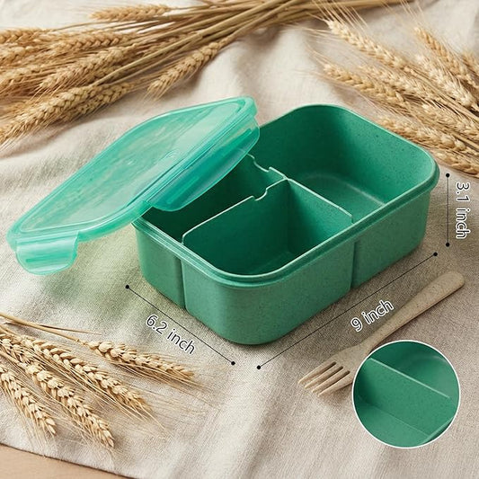 MISS BIG® Bento Box for Adults – Reusable Wheat Material Lunch Box with Compartments, Leak Proof Food Container for Meal Prep, Work & Home – Microwave & Dishwasher Safe Adult Lunch box(1900ml Green)