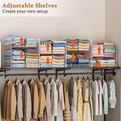 8-Tier Stackable Closet Organizers, Foldable Wardrobe Basket, Metal Closet Organizer and Closet ShelvesWhite