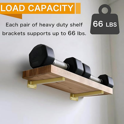 6 Pcs Gold Shelf Bracket 12 Inch Heavy Duty Brackets for Shelf Metal Wall Floating Shelving Brackets Industrial Shelf Brackets for Space Saving
