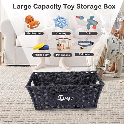 Dog Toy Basket Large Woven Bin Toy Storage Organizer for Living Room Pet Toy Basket with Handles Stylish Dog Toy Bin for Home,Ideal Gift for Pet enthusiasts