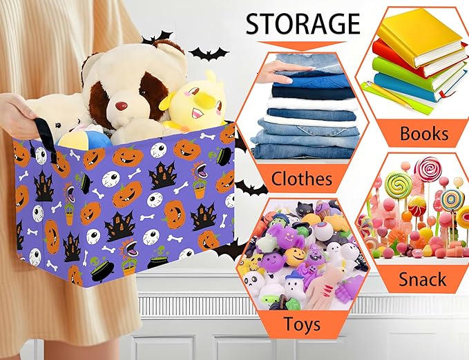 Large Halloween Themed Candy Gift Boo Basket for Kids Baby Personalized Adults Storage Bin Fall Decor(Castle Eye Pumpkin)