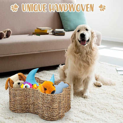 Maxcheck 2 Pcs Dog Toy Basket Bone Shaped Dog Toy Box Bin Handmade Wicker Bone Shaped Basket for Pet Storage Organizer, 2 Sizes 16. 1 x 12. 2 x 7. 1 Inch, 14. 2 x 10. 2 x 6. 3 Inch
