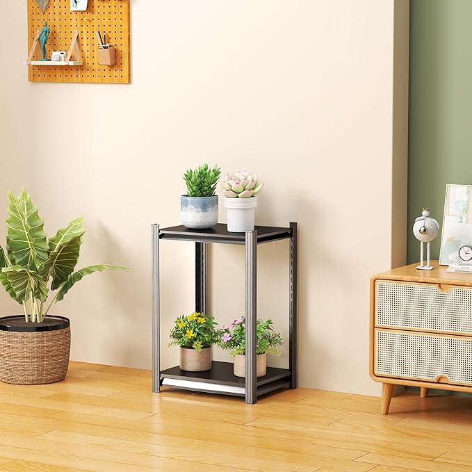 Kitchen Storage Shelves, 22''H*14''W Microwave Stand, Adjustable Metal Shelving, 800LBS Bakers Rack, Black Kitchen Shelf, 2-Tier Shelving Unit for Bathroom, Pantry, Laundry, Closet, Garage
