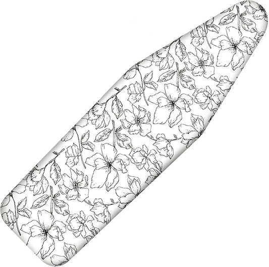 Ironing Board Cover and Pad, 21x54 Extra Large Thick Iron Padding, Scorch & Stain Resistant Ironing board cover, Heavy Duty Iron Board Padded with Adjustable Fasteners Elastic Edge, Floral White