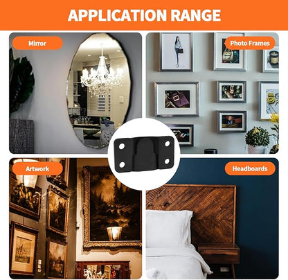 Stainless Steel Flush Mount Bracket, Interlocking Heavy Duty Photo Frame Hook, Interlocking Furniture Connector for Hanging Headboards Large Picture Display Wall Mount Hardware (Black, 4 Pairs)