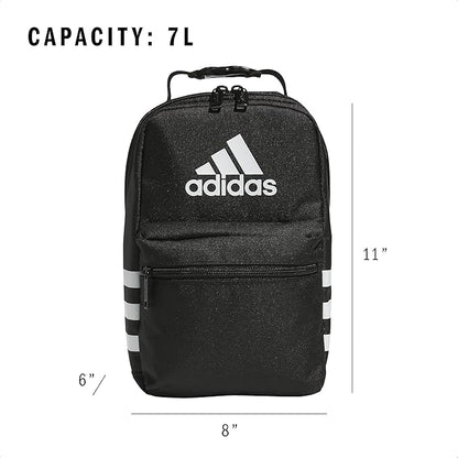 adidas Santiago Lunch Bag Cooler for Women and Men, Insulated Food Container Box with Mesh Pocket, Black/White, One Size