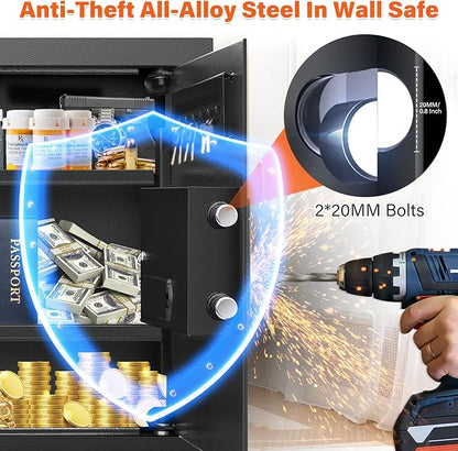 17.7" Tall Wall Safes Between the Studs 16" Centers, Hidden Wall Safe with 2 Removable Shelf & Hidden Tray, In Wall Mount Safe for Money, Jewelry, Passport, Valuables