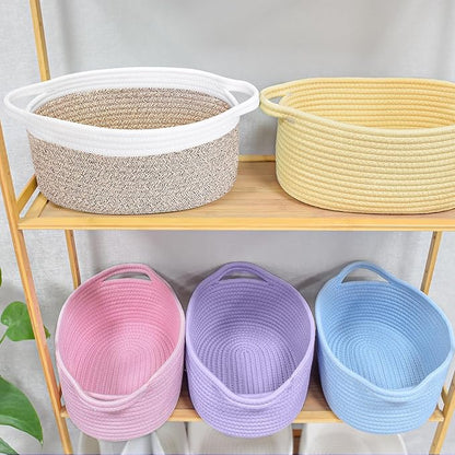 ABenkle Small Woven Basket, 12" x 8" x 5" - Cute Storage Basket with Handles for Room, Cat & Dog Toys, Gift Box