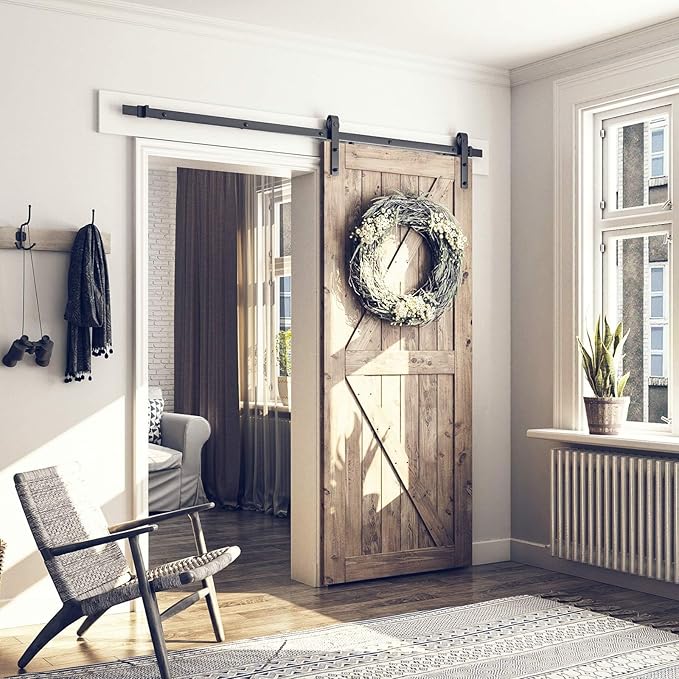 SMARTSTANDARD 6.8FT Barn Door Hardware Kit, Sliding Barn Door Track -Smoothly and Quietly -Easy to Install -Includes Step-by-Step Installation Instruction Fit 40" Wide Door Panel (J Shape Hanger)