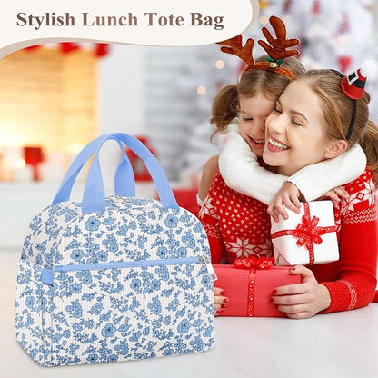 Lunch Bag Lunch Box for Women, Cute Corduroy Insulated Reusable Work Leakproof Simple Adults Flower Large Lunch Boxes Tote Bag Men Cooler Bag