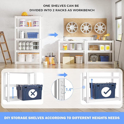 Raybee 72''H Garage Shelving Heavy Duty Storage Shelves Load 2010LBS Adjustable 5 Tier Metal Shelving White Garage Sheves Pantry Shelf for Kitchen Closet 72''H*31.7''W*16.3''D, 4 Pack