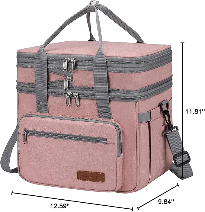 Maelstrom Lunch Bag Women,23L Insulated Lunch Box For Men Women,Expandable Double Deck Lunch Cooler Bag,Lightweight Leakproof Lunch Tote Bag With Side Tissue Pocket,Pink