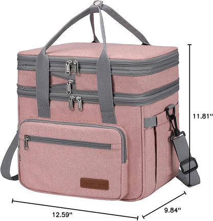 Maelstrom Lunch Bag Women,23L Insulated Lunch Box For Men Women,Expandable Double Deck Lunch Cooler Bag,Lightweight Leakproof Lunch Tote Bag With Side Tissue Pocket,Pink