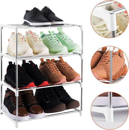 Xerhnan 4-Tier Stackable Small Shoe Rack, Lightweight Shoe Shelf Storage Organizer for Entryway, Hallway and Closet(White)