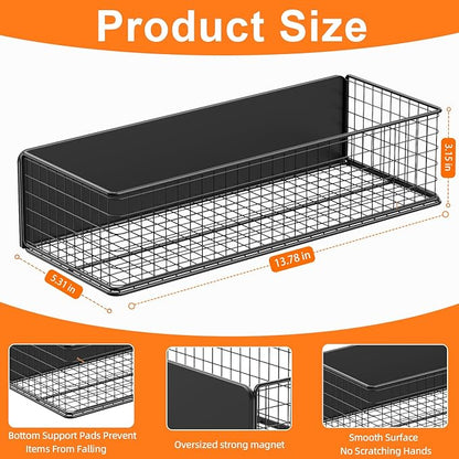 2Pack Magnetic Basket Organizer Holder for Fridge, Magnetic Shelf for Garage, Laundry, Kitchen, Workshop, Cabinet