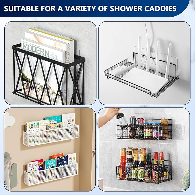 14 Pack Shower Caddy Replacement Strong Hooks, No Drilling Shower Shelf for Caddy, Soap Holder and Kitchen Racks (Clear 3 Hooks)