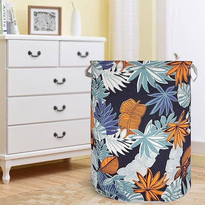 Merdes 19.7’’ Waterproof Foldable Laundry Hamper, Dirty Clothes Laundry Basket, Linen Bin Storage Organizer for Toy Collection (Plant Leaf)