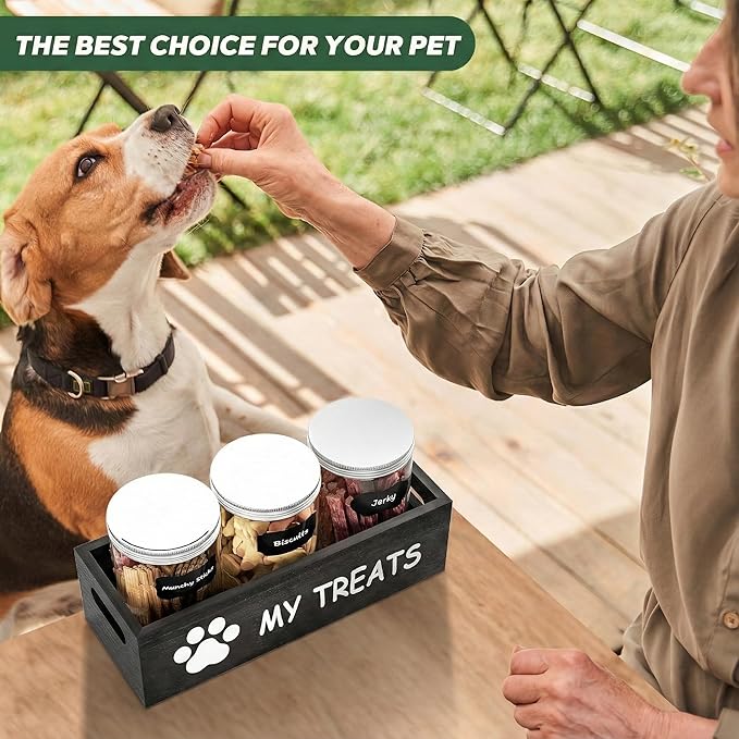 Dog Treat Container Airtight Storage Jars Set of 3 - Clear Plastic Pet Treat Canister with Lids - Dog Food Container for Countertop Organization (grey)