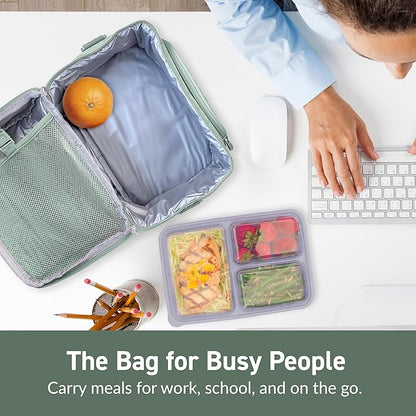 Bentgo Deluxe Lunch Bag - Durable and Insulated Lunch Tote with Zippered Outer Pocket, Internal Mesh Pocket, Padded & Adjustable Straps, & 2-Way Zippers - Fits Most Lunch Boxes (Khaki Green)