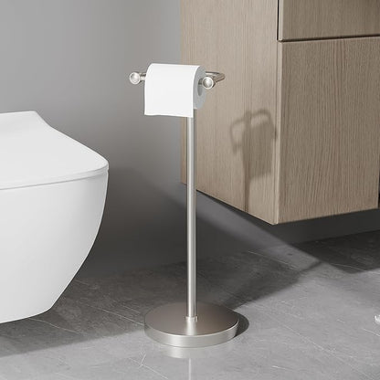 Toilet Paper Holder Stand, Post Pivoting Design Free Standing Toilet Paper Holder, SUS304 Stainless Steel Toilet Paper Roll Holder, Heavy Stable Base (Brushed Nickel)