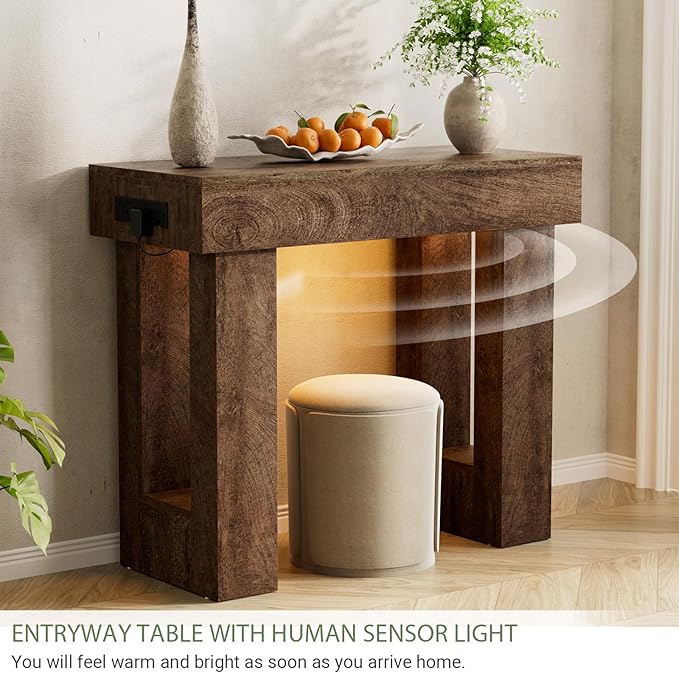 Unikito 39" Entryway Table with Socket and Sensor Light, Narrow Console Table with Storage Behind Couch, Farmhouse Entryway Table for Hallway, Behind The Couch, Living Room, Foyer