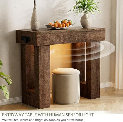 Unikito 39" Entryway Table with Socket and Sensor Light, Narrow Console Table with Storage Behind Couch, Farmhouse Entryway Table for Hallway, Behind The Couch, Living Room, Foyer