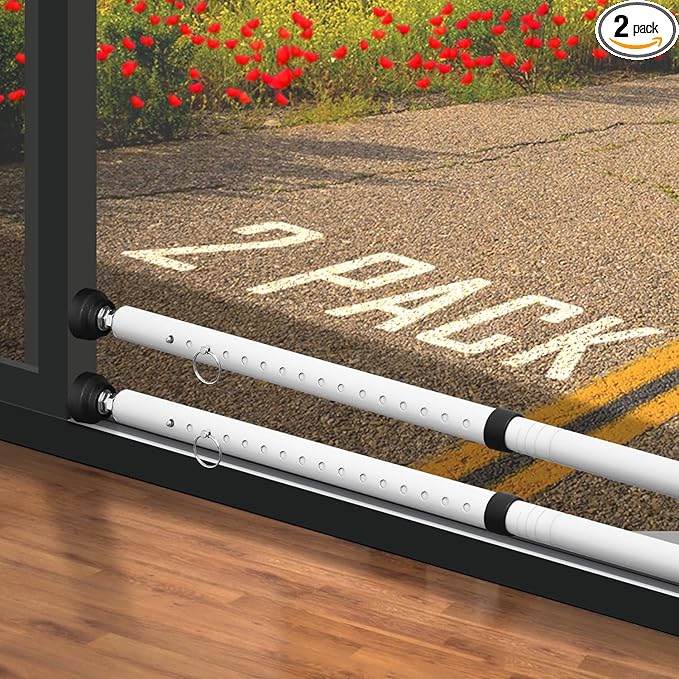 PBHEPJ Sliding Door Security Bar, 18.5-51 inch Adjustable Patio Door Security bar with Rubber Tips, Multi-use Window Security Bars, Sliding Door Stopper, White, 2 Pack