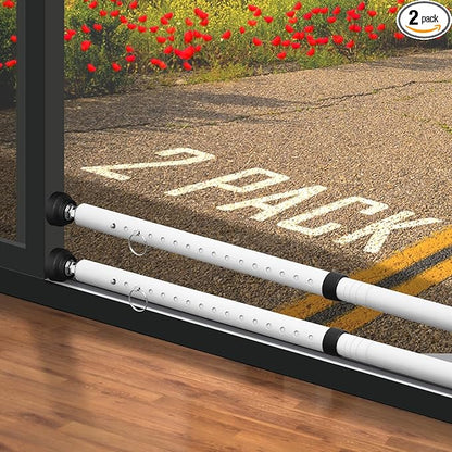 PBHEPJ Sliding Door Security Bar, 18.5-51 inch Adjustable Patio Door Security bar with Rubber Tips, Multi-use Window Security Bars, Sliding Door Stopper, White, 2 Pack