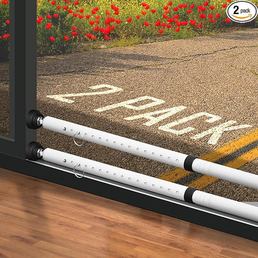 PBHEPJ Sliding Door Security Bar, 18.5-51 inch Adjustable Patio Door Security bar with Rubber Tips, Multi-use Window Security Bars, Sliding Door Stopper, White, 2 Pack